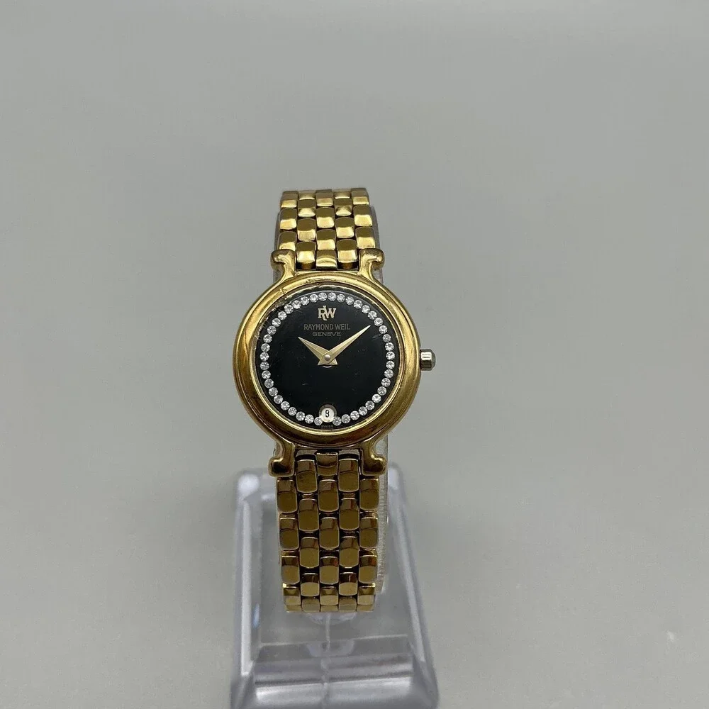 Vintage Raymond Weil Womens Watch 24mm 18k GP Diamond Bracelet New Battery 6.25